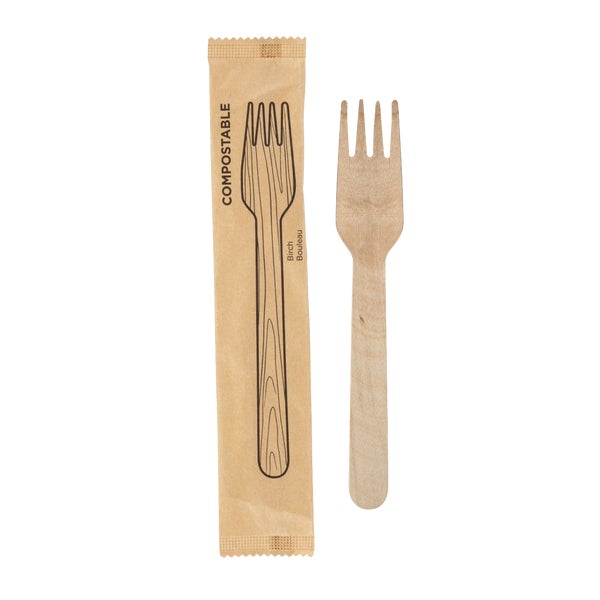 iECO – Individually wrapped Birch Forks - pack of 500  - Disposables, Restaurant Packaging and Take-Out Supplies - Canadian Distribution - Ships Free Within Canada on Orders Above CAD $199