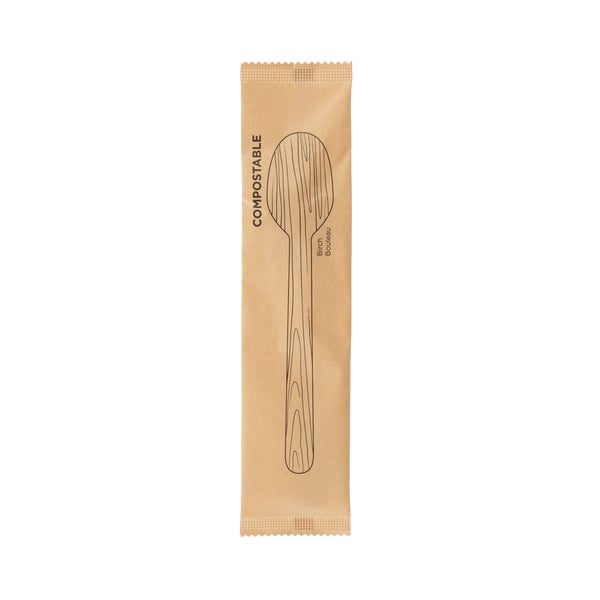 iECO - Individually wrapped Birch Soupspoons - pack of 500  - Disposables, Restaurant Packaging and Take-Out Supplies - Canadian Distribution - Ships Free Within Canada on Orders Above CAD $199