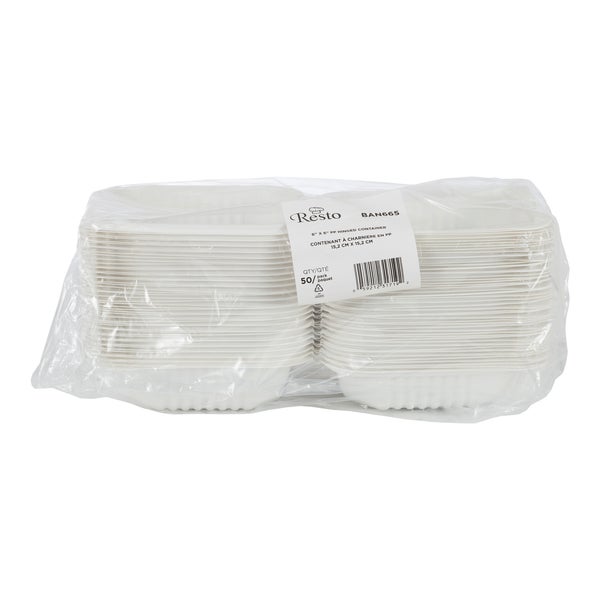 Resto Hinged Container 6 in × 6 in - Pack of 300  - Disposables, Restaurant Packaging and Take-Out Supplies - Canadian Distribution - Ships Free Within Canada on Orders Above CAD $199