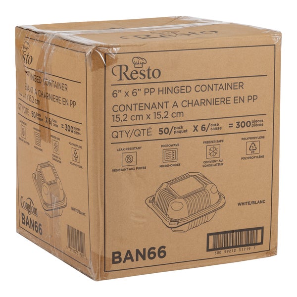 Resto Hinged Container 6 in × 6 in - Pack of 300  - Disposables, Restaurant Packaging and Take-Out Supplies - Canadian Distribution - Ships Free Within Canada on Orders Above CAD $199