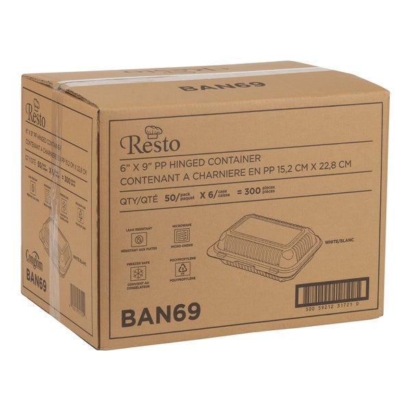 Resto Hinged MFPP Container 6 in × 9 in - Pack of 300  - Disposables, Restaurant Packaging and Take-Out Supplies - Canadian Distribution - Ships Free Within Canada on Orders Above CAD $199