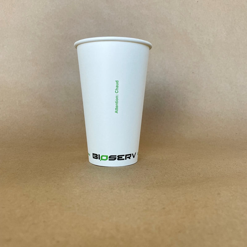 White Bioserv Single Wall Hot Cup - 4/6/8/10/12/16/20 oz - 1000cs BPI - Disposable Take Away Food Packaging - Canadian Distribution