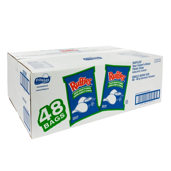 Sour Cream & Onion Chips - 192 × 40 g - Ruffles - Canadian Distribution - Ships Free Within Canada on Orders Above CAD $199
