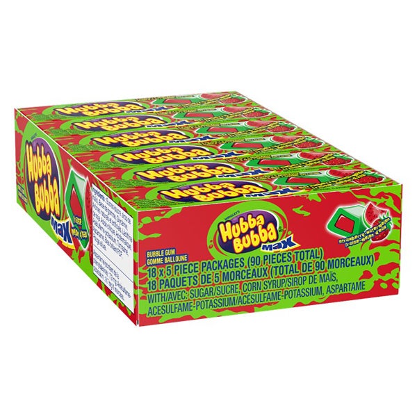 Max Strawberry Watermelon - 72 x Packs of 5 - Hubba Bubba - Canadian Distribution
