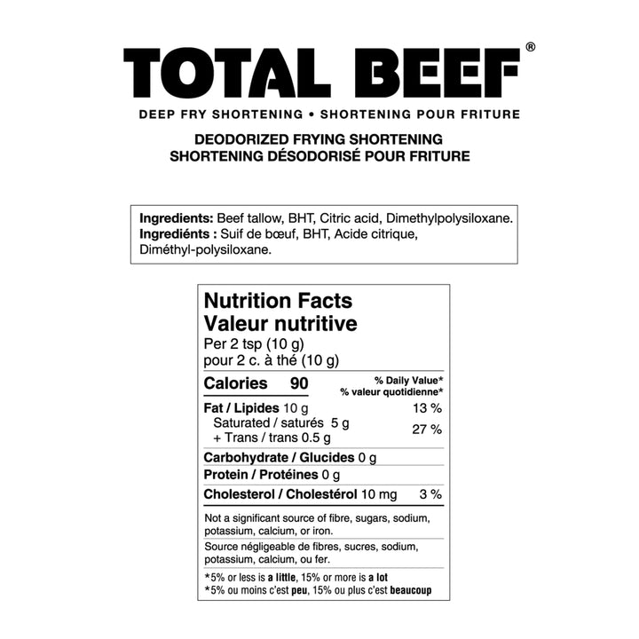 Total Beef Deep Fry Shortening - 2 x 20 kg - Grocery and Food Items - Canadian Distribution - Ships Free Within Canada on Orders Above CAD $199