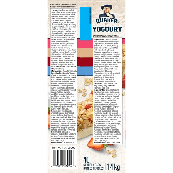 Yogurt Bars - 160 x 31 g - Quaker - Canadian Distribution - Ships Free Within Canada on Orders Above CAD $199