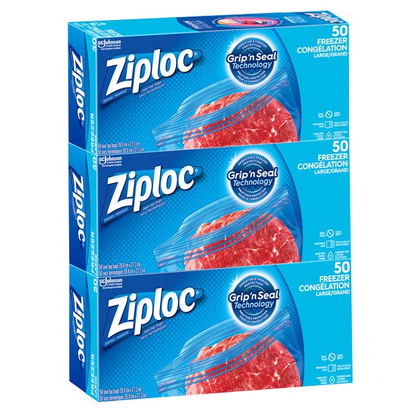 Ziploc Easy-open Large Freezer Bags - 3 packs of 50 - Grocery and Food Items - Canadian Distribution