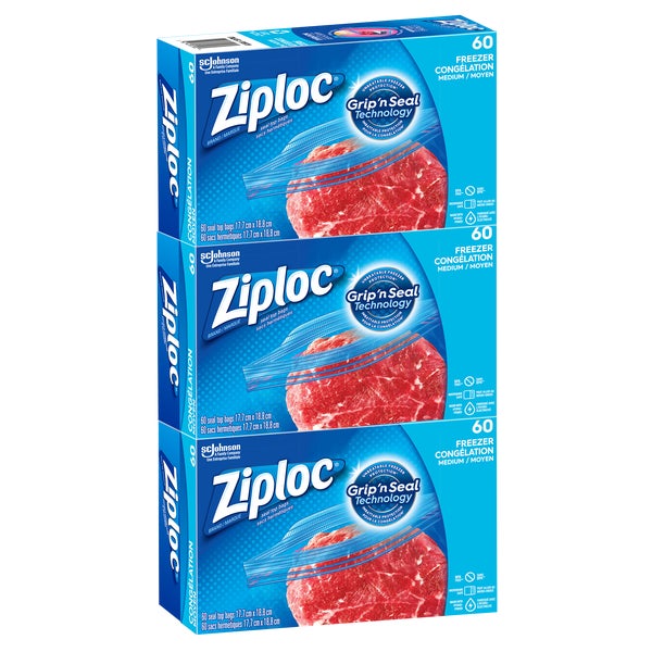 Ziploc Easy Open Medium Freezer Bags - 3 packs of 60 - Grocery and Food Items - Canadian Distribution