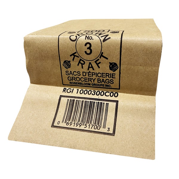 Brown Grocery Bag 3lb - Pack Of 500  - Disposables, Restaurant Packaging and Take-Out Supplies - Canadian Distribution - Ships Free Within Canada on Orders Above CAD $199