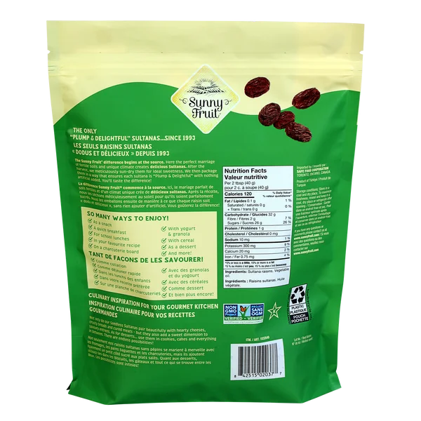 Raisins secs Sultana - 4 x 2 kg - Sunny Fruit - Distribution canadienne - Livraison gratuite au Canada pour les commandes de plus de 199 $ CA
