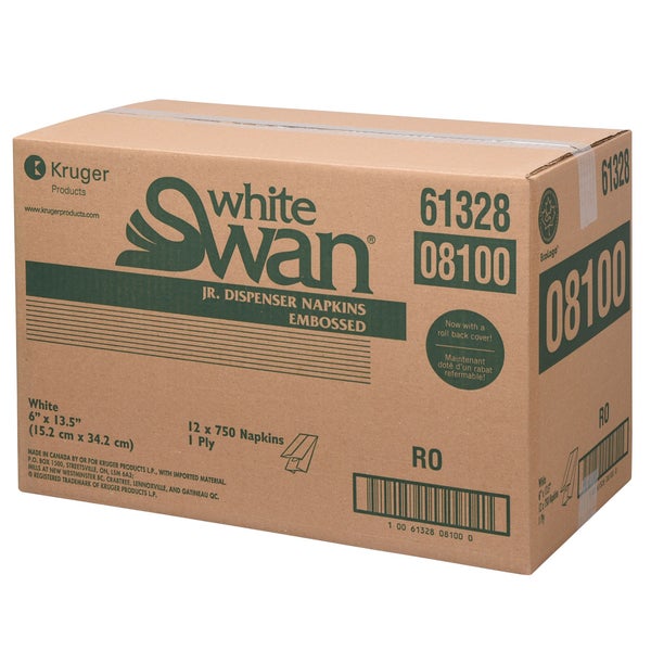 White Swan Jr. Dispenser 1 Ply Napkins - Pack of 9,000 - Grocery and Food Items - Canadian Distribution