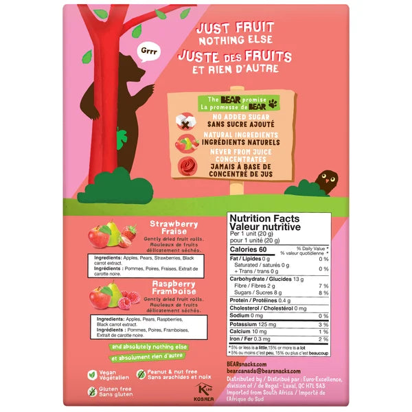 Rouleaux de fruits - 4 x 480 g - Ours - Distribution canadienne - Livraison gratuite au Canada pour les commandes de plus de 199 $ CA