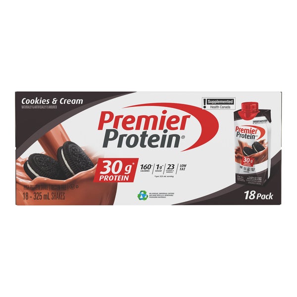 High-protein Cookies and Cream Shake - 18-count (325 mL) - Premier Protein - Health and Wellness - Canadian Distribution