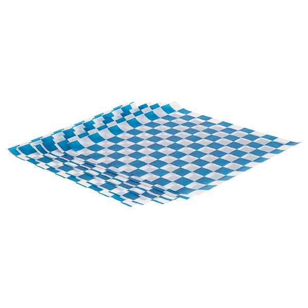 De Luxe Checkered Wax Paper Liners - Blue - Pack Of 2000 - Grocery and Food Items - Canadian Distribution