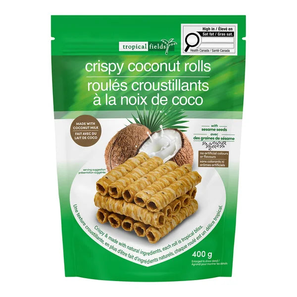 Crispy Coconut Rolls - 4 x 400 g - Tropical Fields - Canadian Distribution