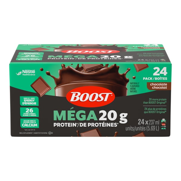 MEGA Meal Replacement Drink Chocolate - 20g Protein per 237 ml - BOOST - Health and Wellness - Canadian Distribution