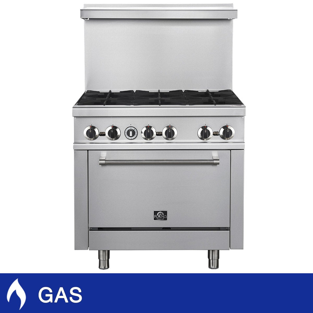 Forno - 36 in 4.65 cu ft Stainless Steel Gas Commercial Range - 6 Burners - Built-In Backsplash - Restaurant Equipment and Smallwares - Canadian Distribution