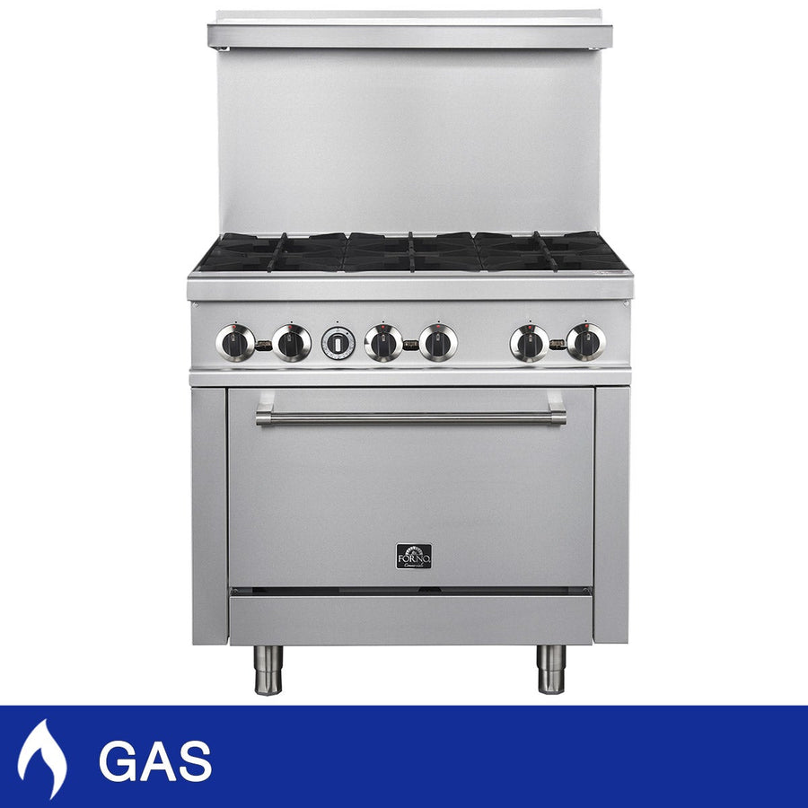 Forno - 36 in 4.65 cu ft Stainless Steel Gas Commercial Range - 6 Burners - Built-In Backsplash - Restaurant Equipment and Smallwares - Canadian Distribution