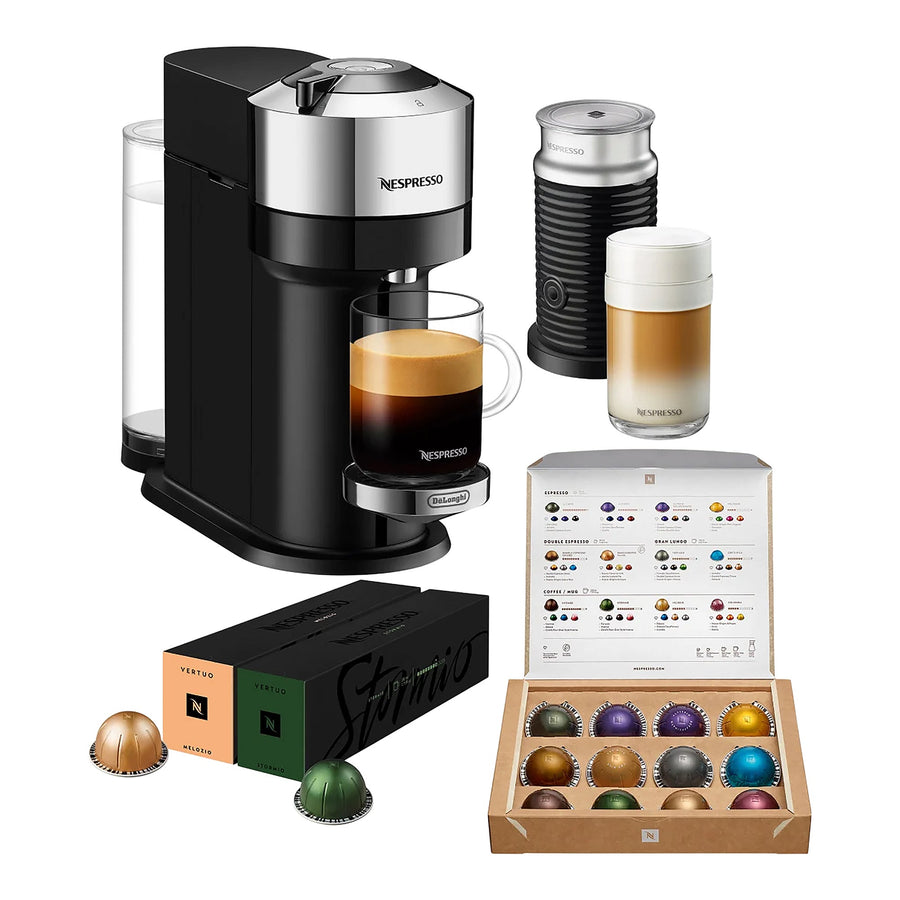 Nespresso - Vertuo Next Deluxe Coffee and Espresso Maker by DeLonghi - Chrome - With Aeroccino Milk Frother - Restaurant Equipment and Smallwares - Canadian Distribution