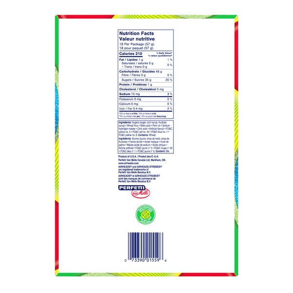 Ceintures Xtreme Rainbow - 72 × 57 g - Airheads - Distribution canadienne - Livraison gratuite au Canada pour les commandes de plus de 199 $ CA