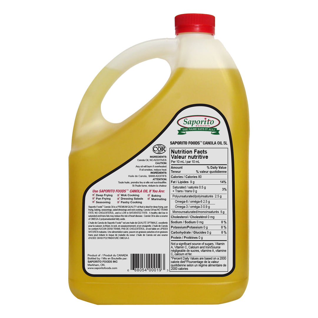Saporito Canola Oil - 4 x 5 L - Grocery and Food Items - Canadian Distribution - Ships Free Within Canada on Orders Above CAD $199