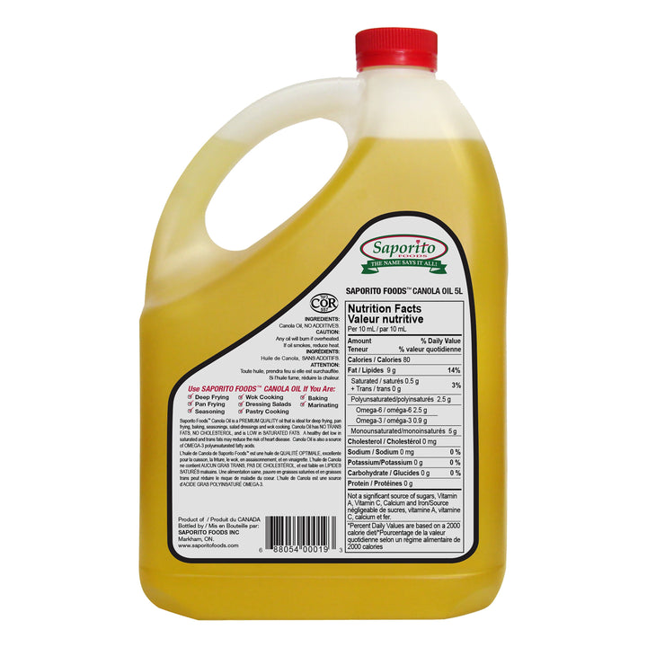 Saporito Canola Oil - 4 x 5 L - Grocery and Food Items - Canadian Distribution - Ships Free Within Canada on Orders Above CAD $199