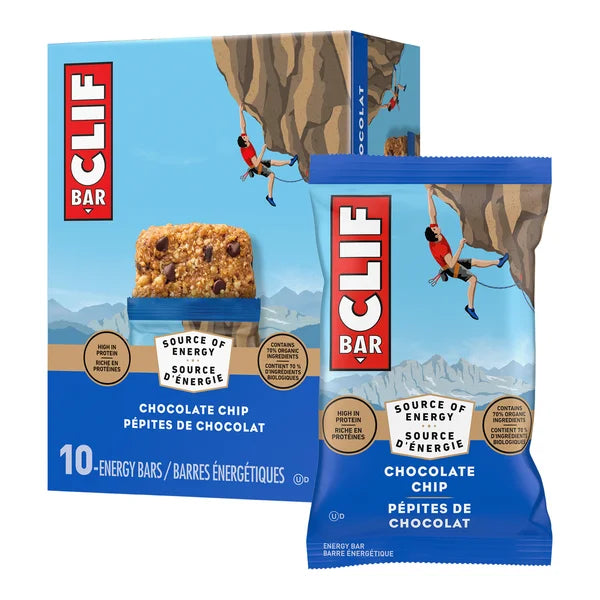 Chocolate Chip - 40 x 68 g - Clif - Canadian Distribution - Ships Free Within Canada on Orders Above CAD $199