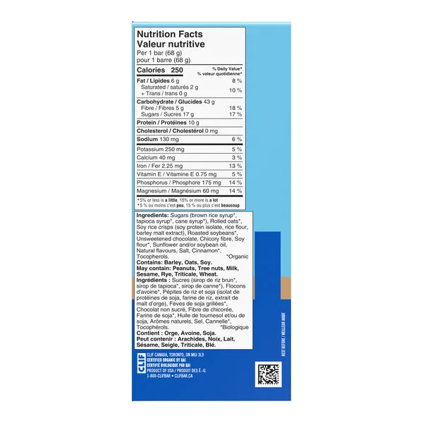 Chocolate Chip - 40 x 68 g - Clif - Canadian Distribution - Ships Free Within Canada on Orders Above CAD $199