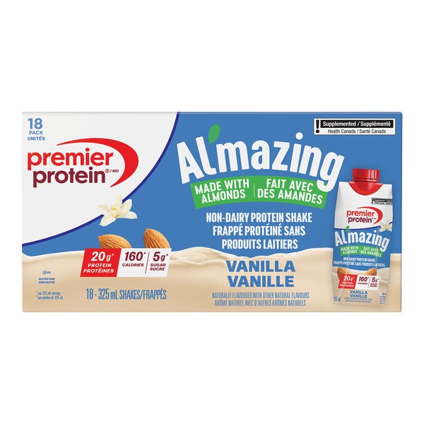 Al'mazing Vanilla Non-Dairy Protein Shake - 18 x 325 mL - Premier Protein - Health and Wellness - Canadian Distribution