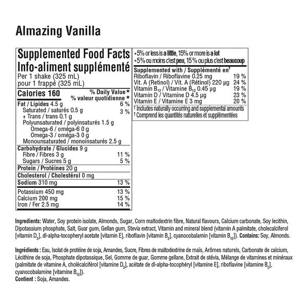 Al'mazing Vanilla Non-Dairy Protein Shake - 18 x 325 mL - Premier Protein - Health and Wellness - Canadian Distribution - Ships Free Within Canada on Orders Above CAD $199