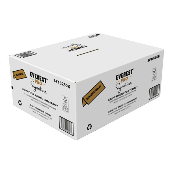 Everest Pro Signature Kraft Singlefold Hand Towel - 16 packages × 250 sheets - Grocery and Food Items - Canadian Distribution