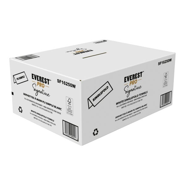 Everest Pro Signature White Singlefold Hand Towel - 16 packages × 250 sheets - Grocery and Food Items - Canadian Distribution