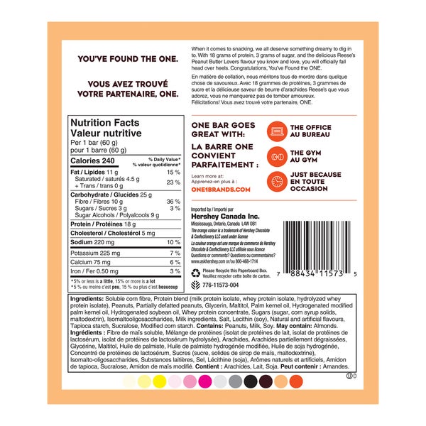 One Protein Bar - 48 x 60 g - Reese - Canadian Distribution - Ships Free Within Canada on Orders Above CAD $199