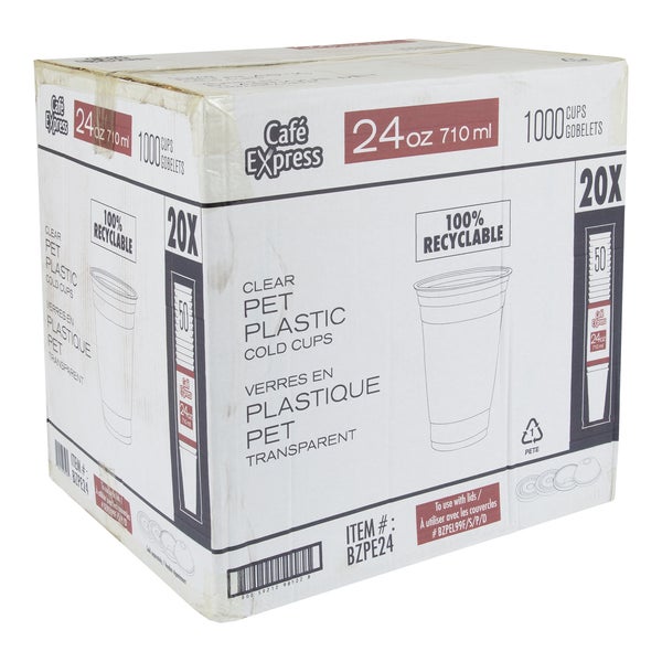Cafe Express 24oz Clear PET Plastic Cold Cup - 20 Packs of 50 - Grocery and Food Items - Canadian Distribution