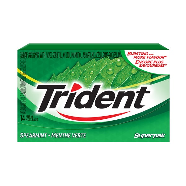 Sugar-free Spearmint Gum - 48 x Packs of 14 - Trident - Canadian Distribution