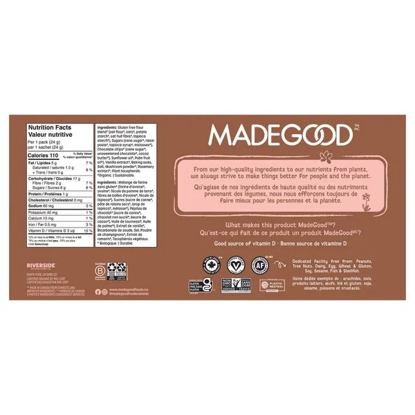 Biscuits bio à l'avoine et aux pépites de chocolat - 128 × 24 g - Fabriqués au Canada - Distribution canadienne - Livraison gratuite au Canada pour les commandes de plus de 199 $ CA