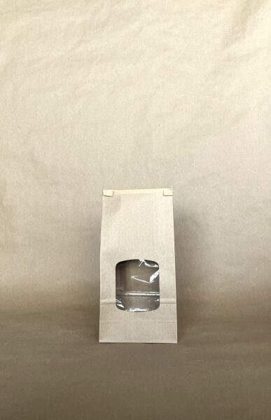 1lb Window Kraft Tin Tie Bag PLA Lined 4.25" x 2.5" x 9.5" 500cs ASTMD6400