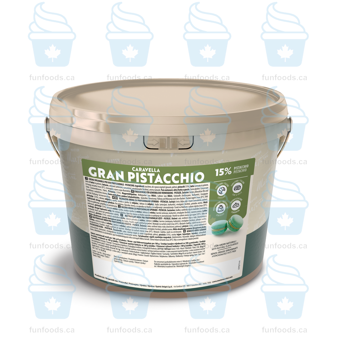 Caravella Gran Pistachio 15% Smooth Filling - Spreadable Cream - 5 KG Bucket - Master Martini Canada - Canadian Distributor