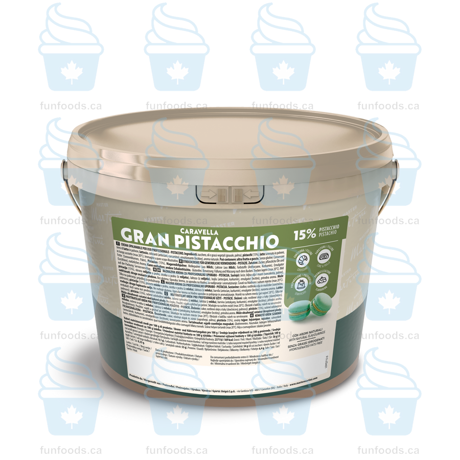 Caravella Gran Pistachio 15% Smooth Filling - Spreadable Cream - 5 KG Bucket - Master Martini Canada - Canadian Distributor