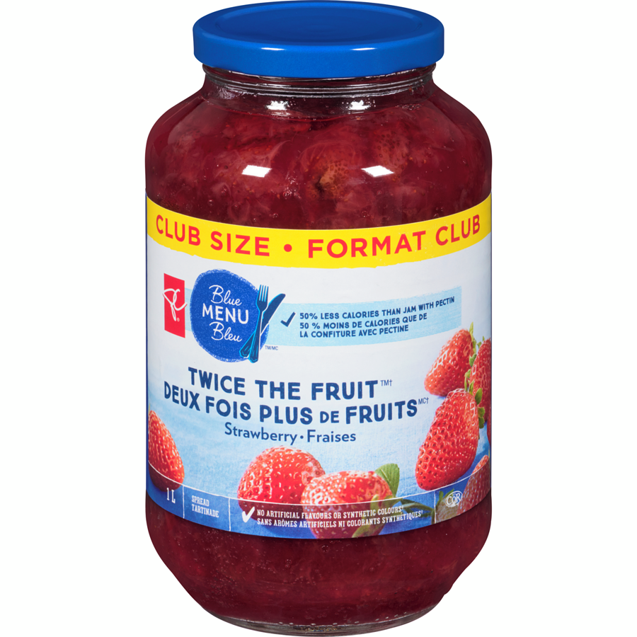 PC Blue Menu - Twice The Fruit Strawberry Spread, Club Size - 1 L - Canadian Distribution