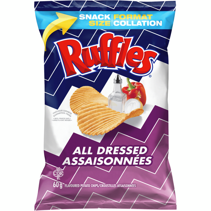 Ruffles - Potato Chips, All Dressed, Vending Chips - Case - 36 x 60 g - Canadian Distribution