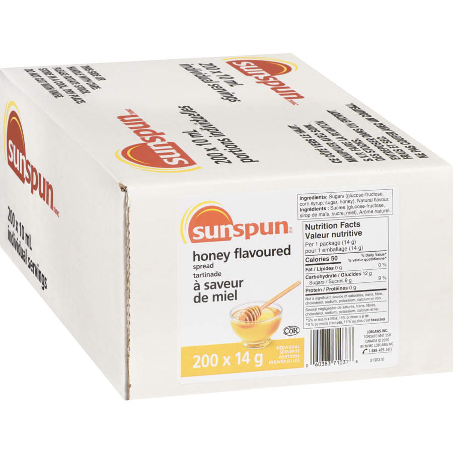 Sunspun - Honey Flavoured Spread - Case - 200 x 14 g - Canadian Distribution