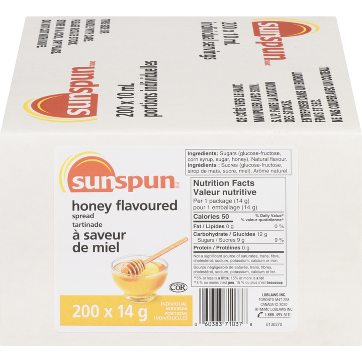 Sunspun - Honey Flavoured Spread - Case - 200 x 14 g - Canadian Distribution