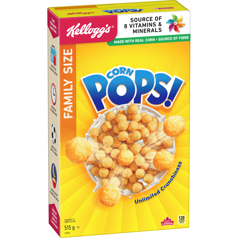 Kelloggs - Corn Pops Cereal, Family Size - 515 g - Canadian Distribution