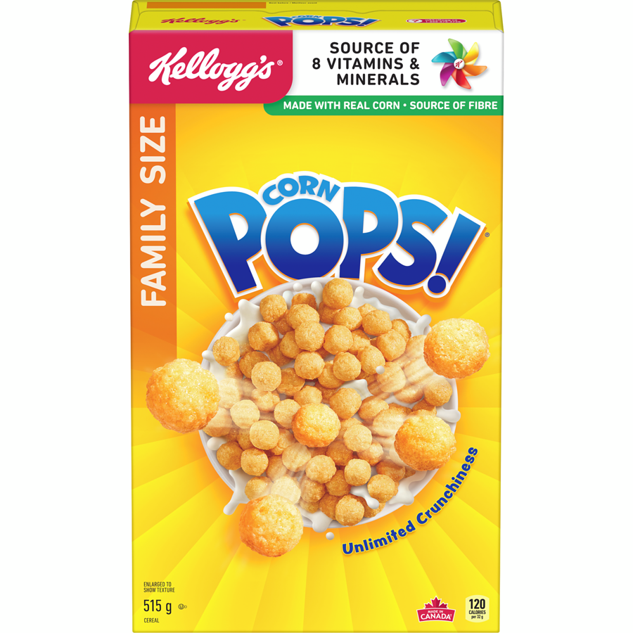 Kelloggs - Corn Pops Cereal, Family Size - 515 g - Canadian Distribution