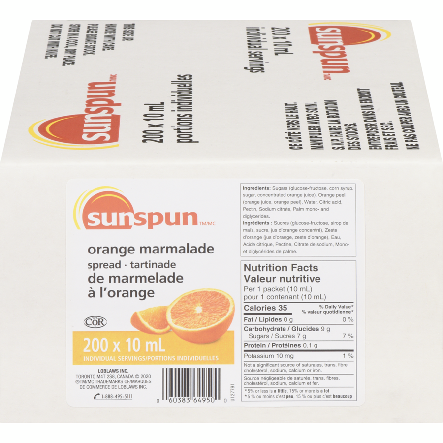 Sunspun - Orange Marmalade Spread - Case - 200 x 10 ml - Canadian Distribution