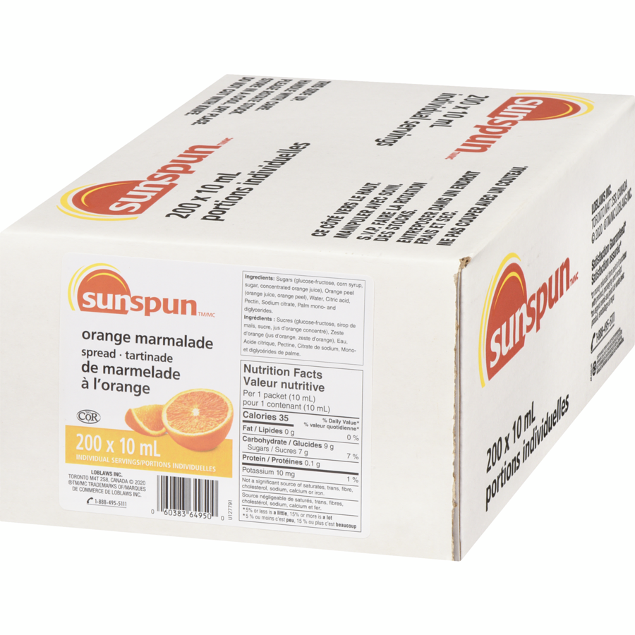 Sunspun - Orange Marmalade Spread - Case - 200 x 10 ml - Canadian Distribution