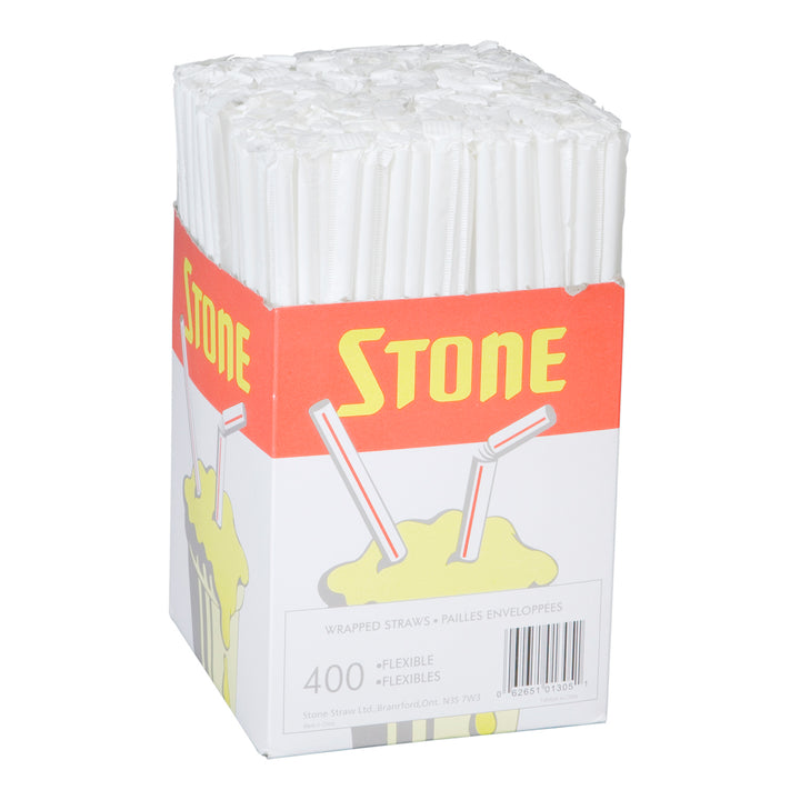 Straw Plastic Flexible White Wrapped 8 in. - 6 x 400 count - Stone Plastics - Packaging and Accessories - Restaurant Supplies and Equipment - Canadian Distribution