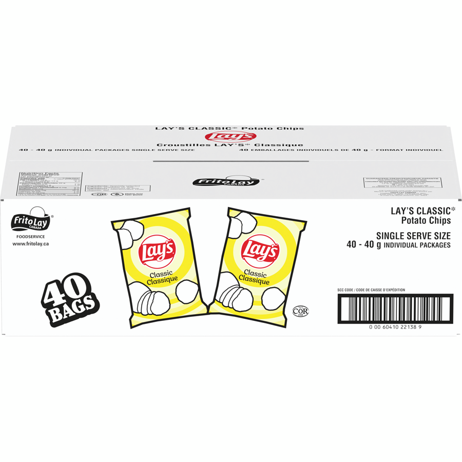 Lay's - Potato Chips, Classic, Vending Chips - Case - 40 x 40 g - Canadian Distribution