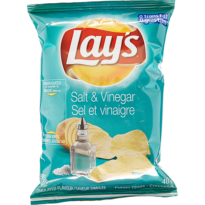 Lay's - Potato Chips, Salt & Vinegar, Vending Chips - Case - 40 x 40 g - Canadian Distribution